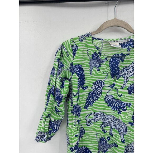 Gretchen Scott Dress Kids 8/10 Green Tiger Print Tunic Spring Easter Preppy - Picture 7 of 7